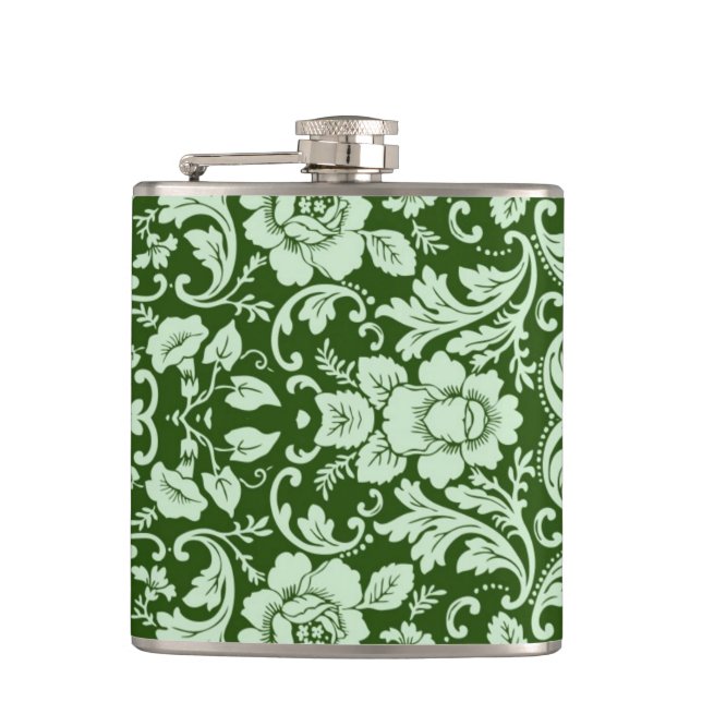 An antique floral damask hip flask (Front)