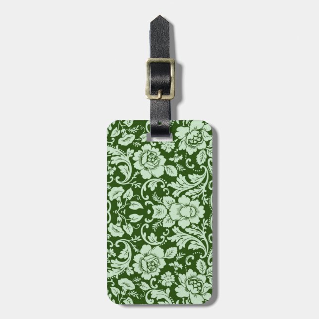 An antique floral damask luggage tag (Front Vertical)