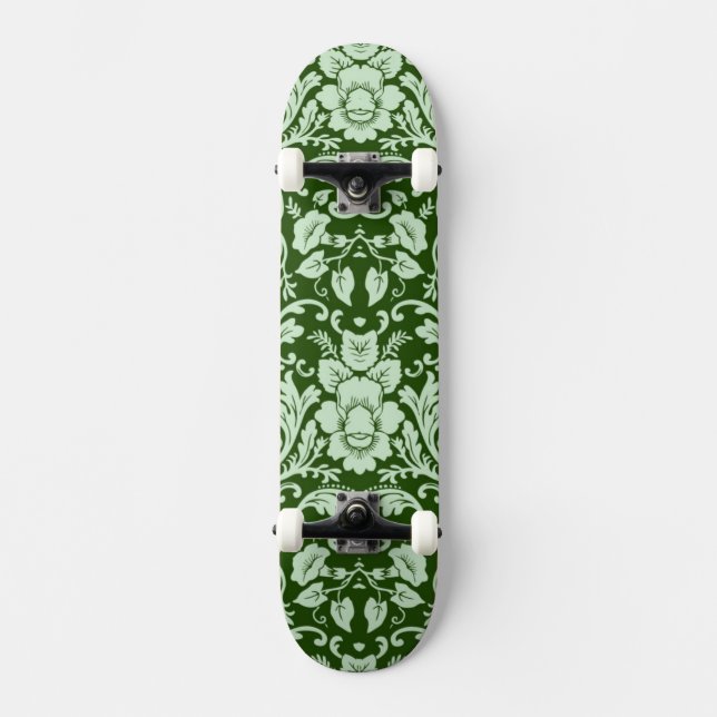 An antique floral damask skateboard deck (Front)