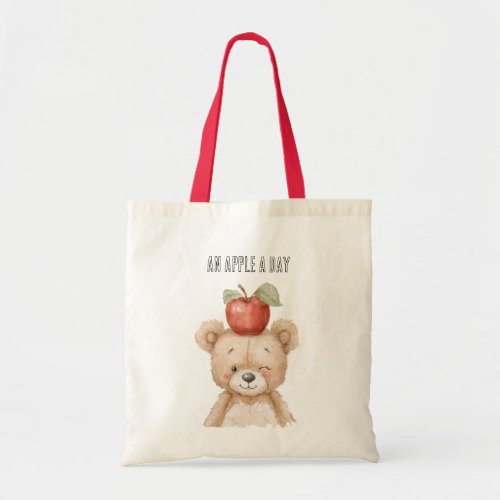 An Apple A Day Bear Basket Tote Bag