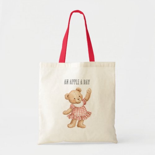 An Apple A Day Bear Red Dress Tote Bag