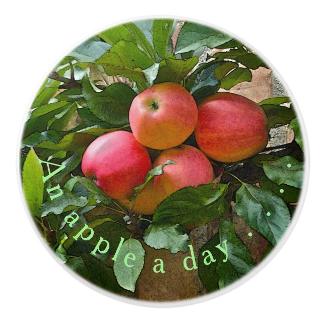 "AN APPLE A DAY"./CLUSTER OF APPLES CERAMIC KNOB (Front)