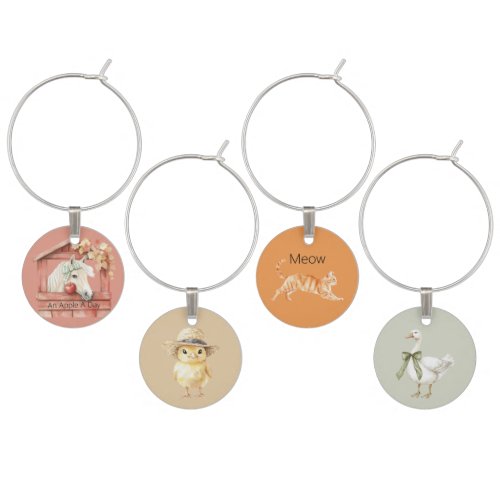 An Apple A Day Horse Cat Chick Goose Wine Charm