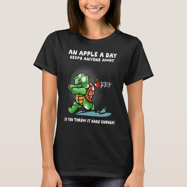 An Apple A Day Keeps Anyone Away Nerd Turtle Torto T-Shirt (Front)