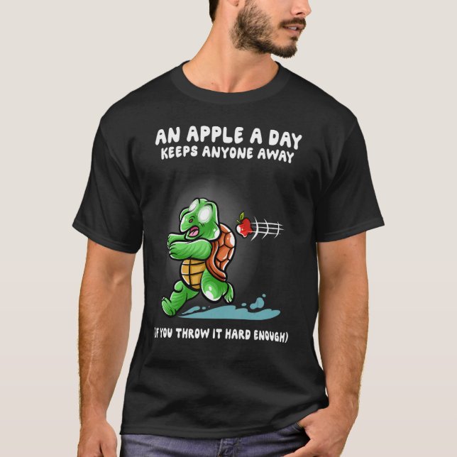 An Apple A Day Keeps Anyone Away Nerd Turtle Torto T-Shirt (Front)
