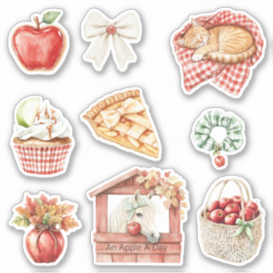 An Apple A Day White Horse Cat Sticker