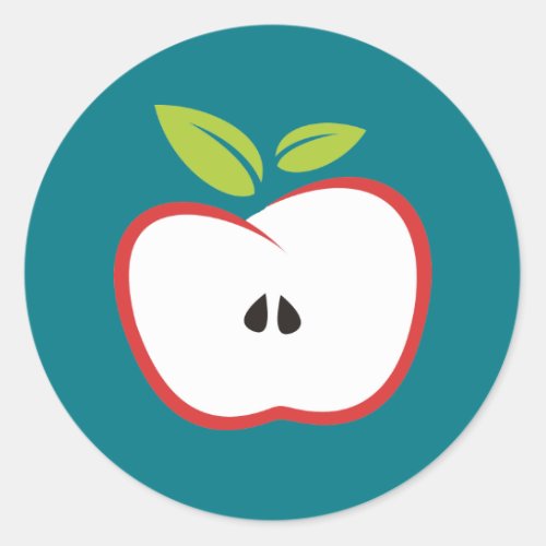 An apple with a red outline and green leaves classic round sticker