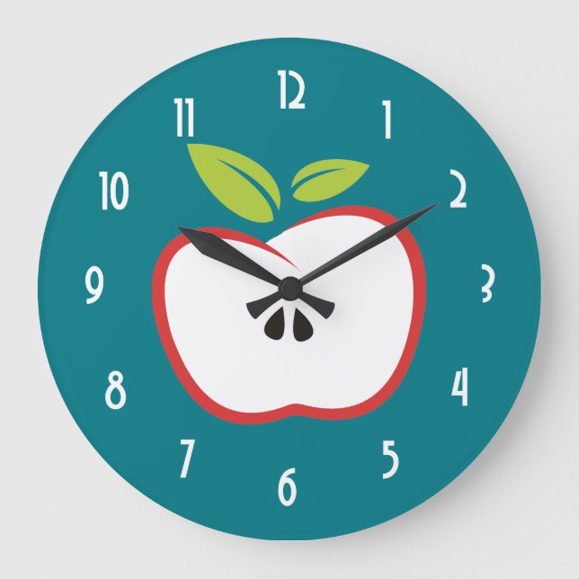 An apple with a red outline and green leaves large clock (Front)