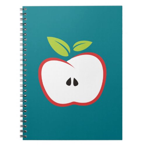 An apple with a red outline and green leaves notebook
