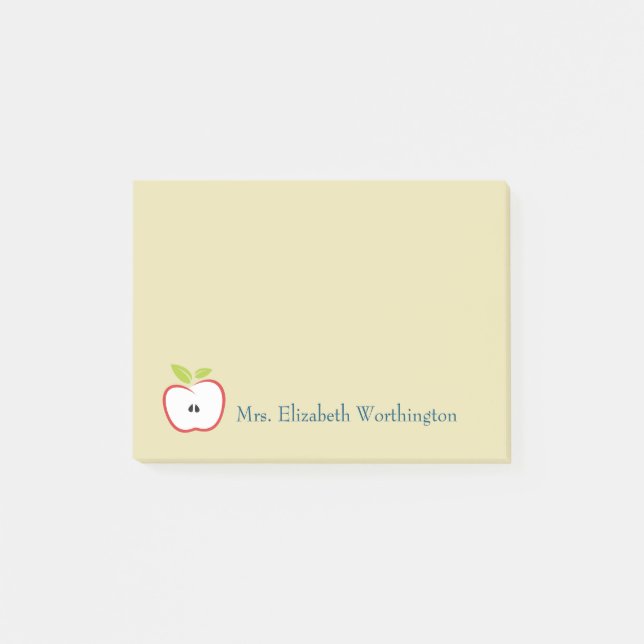 An apple with a red outline and green leaves post-it notes (Front)