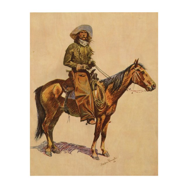An Arizona Cowboy by Remington, Vintage Western Wood Wall Decor (Front)
