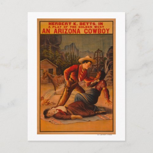 An Arizona Cowboy _ Cowboy and Indian Fight Postcard