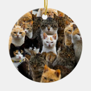 An Army of Cats, Aoshima Island, Japan Ceramic Ornament