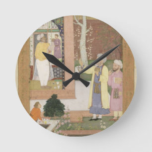 An artist decorating the interior of a garden pavi round clock