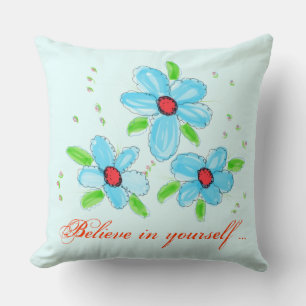An Artistic Red And Baby Blue Pillow