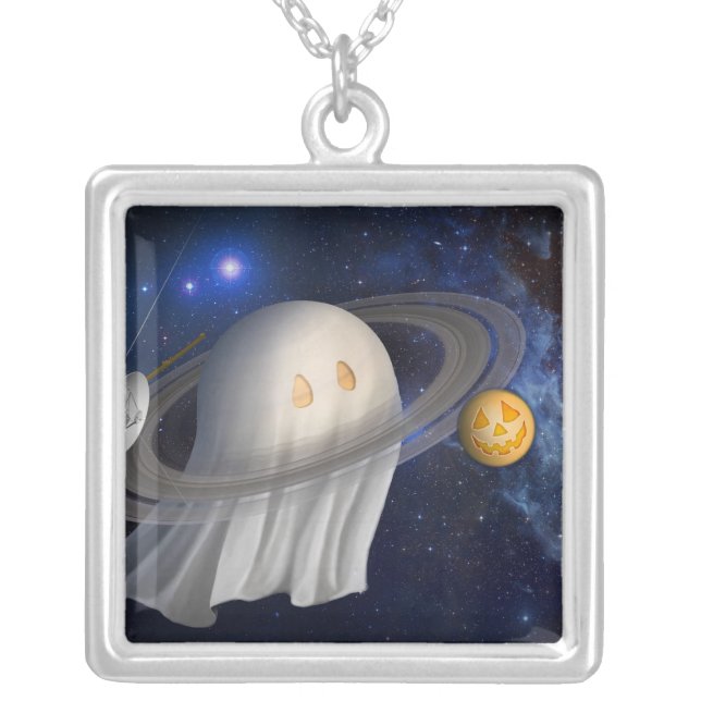 An artist's Halloween illustration Silver Plated Necklace (Front)