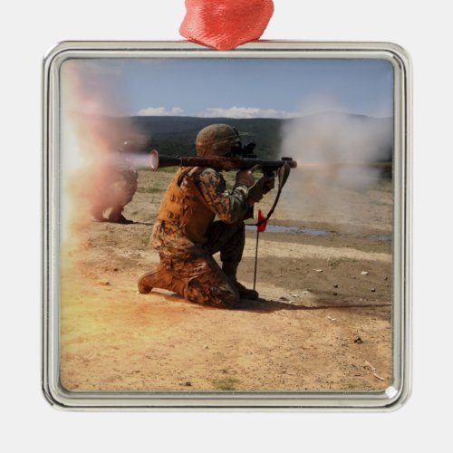 An assaultman fires a Rocket Propelled Grenade Metal Ornament