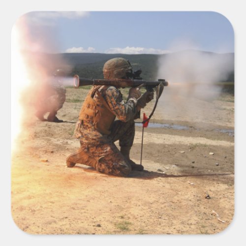 An assaultman fires a Rocket Propelled Grenade Square Sticker