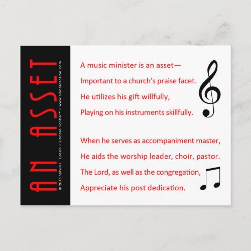 An Asset Music Minister Postcard