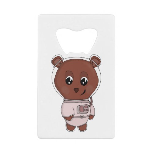 An astronaut bear wearing a spacesuit credit card bottle opener
