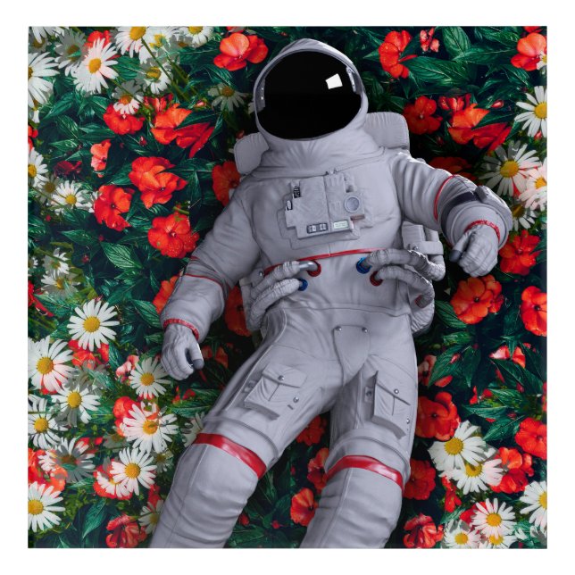 An astronaut in the Flowers  Acrylic Print (Front)
