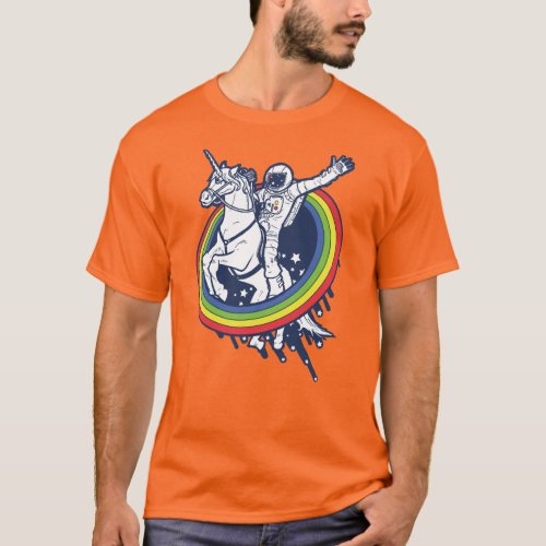 An astronaut riding a uncorn through a rainbow T_Shirt