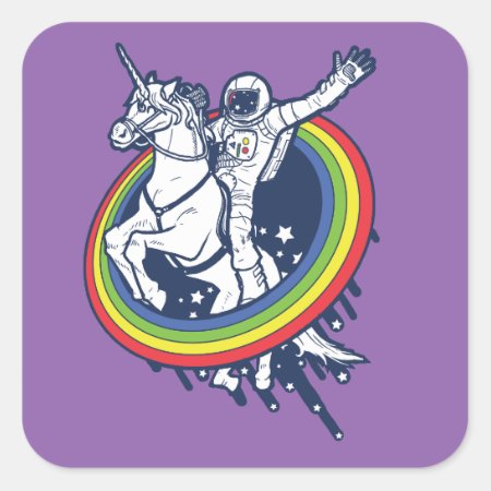 An Astronaut Riding A Unicorn Through A Rainbow Square Sticker