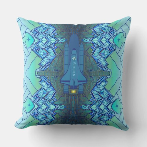 An Astronaut Spaceship Rocket Ready for Space Throw Pillow