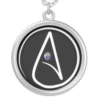 An Atheist necklace with a globe in the middle.