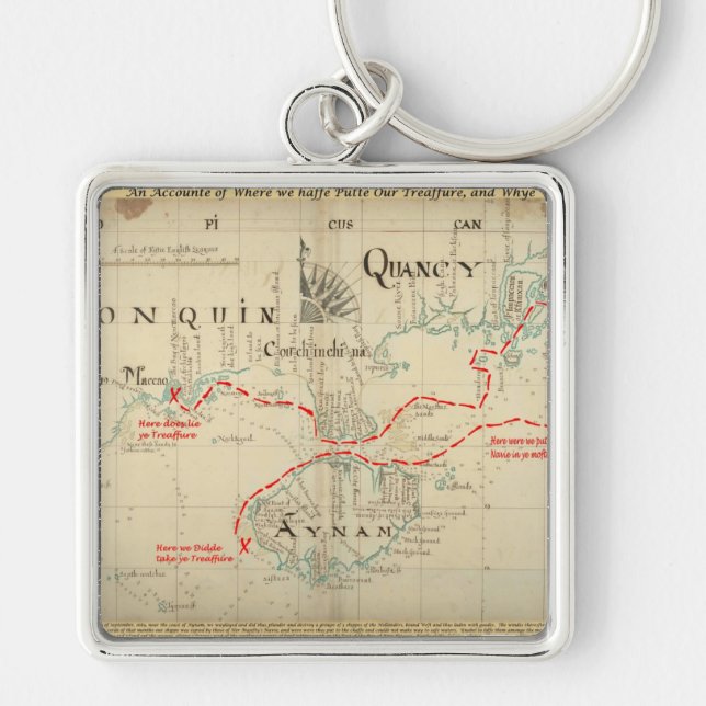 An Authentic 1690 Pirate Map (with embellishments) Keychain (Front)