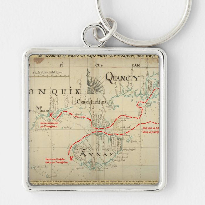 An Authentic 1690 Pirate Map (with embellishments) Keychain