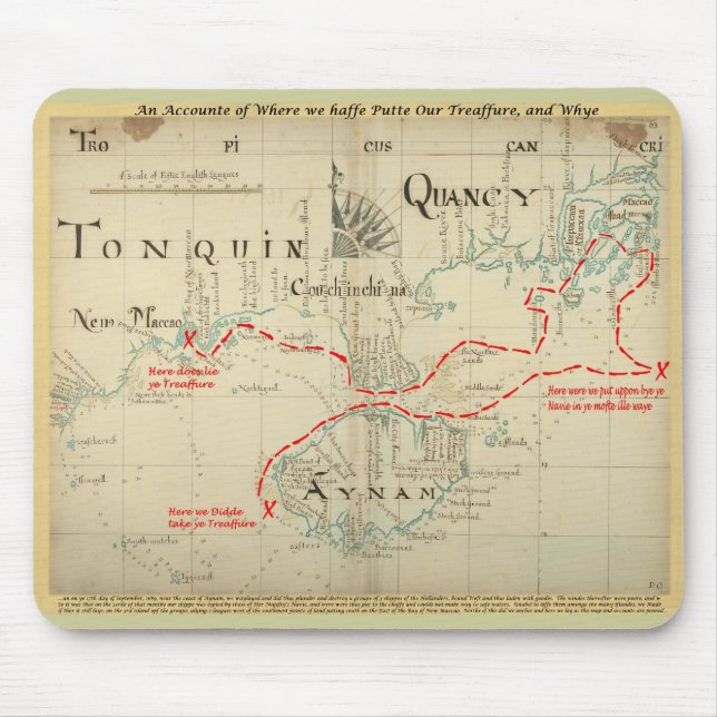 An Authentic 1690 Pirate Map (with embellishments) Mouse Pad (Front)