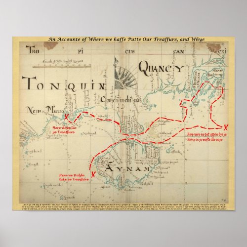 An Authentic 1690 Pirate Map with embellishments Poster