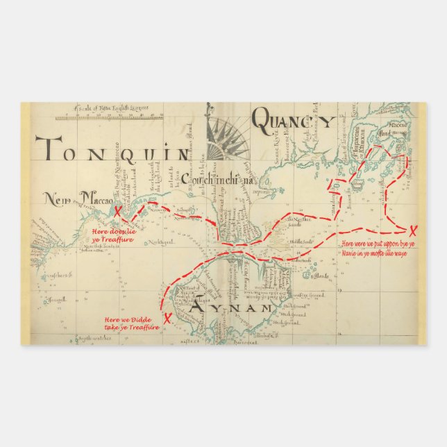 An Authentic 1690 Pirate Map (with embellishments) Rectangular Sticker (Front)