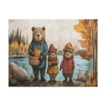 An Autumn Walk With The Bear Family By The Lake