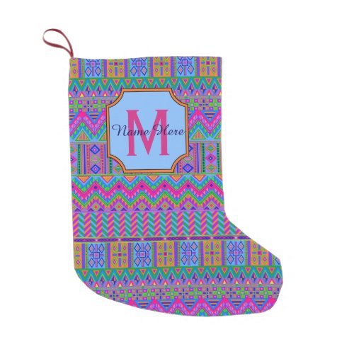 An Aztec Bright Tribal Monogram Unique Holiday Fun Small Christmas Stocking
