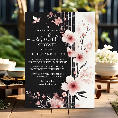 An Bamboo Pink Sakura Cherry Blossom Bridal Shower Invitation