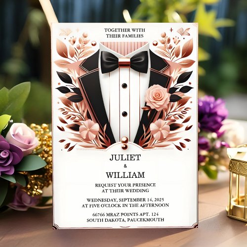 An Costume Men Adult Tuxedo Bold Black Tie Wedding Invitation