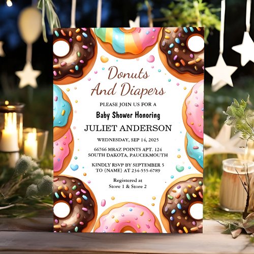 An Dreams Pink Blue Donuts And Diapers Baby Shower Invitation