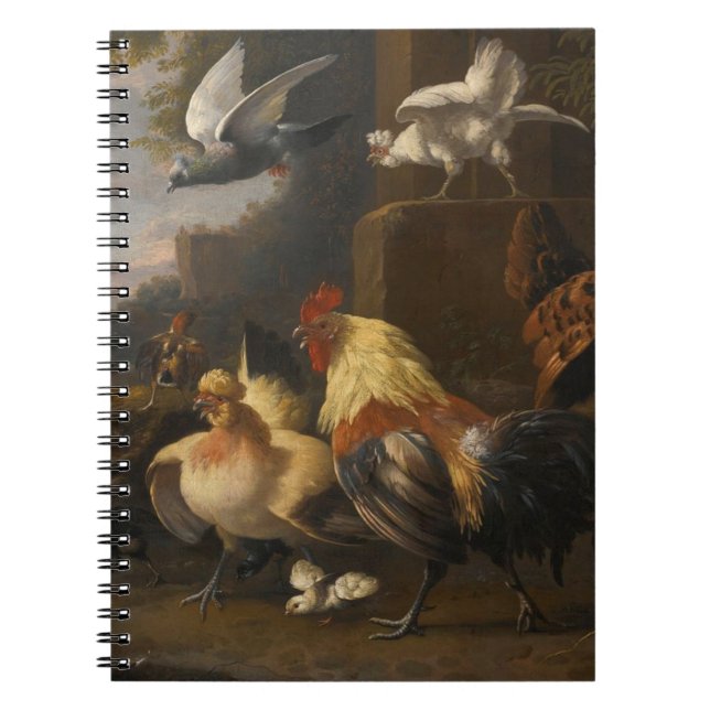 An Eagle, a Cockerell, Hens, a Pigeon in Flight Notebook (Front)