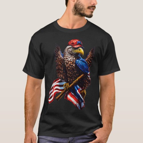 An eagle an American flag and a baseball hat TShir T_Shirt