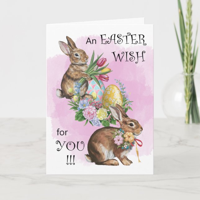 An Easter Wish - Rabbits, Eggs & Flowers Holiday Thank You Card (Front)