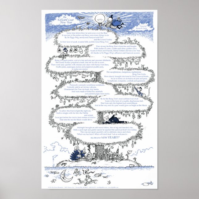 An Edward Lear New Year Illustrated Poem Poster (Front)