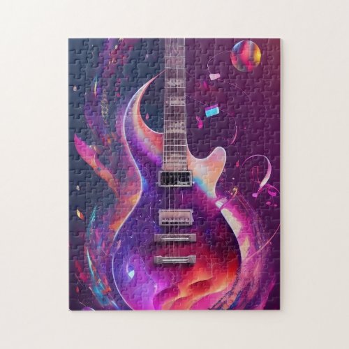 An Electric Guitar with Musical Notes Coming Out o Jigsaw Puzzle