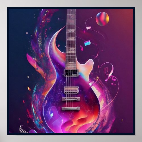 An Electric Guitar with Musical Notes Coming Out o Poster