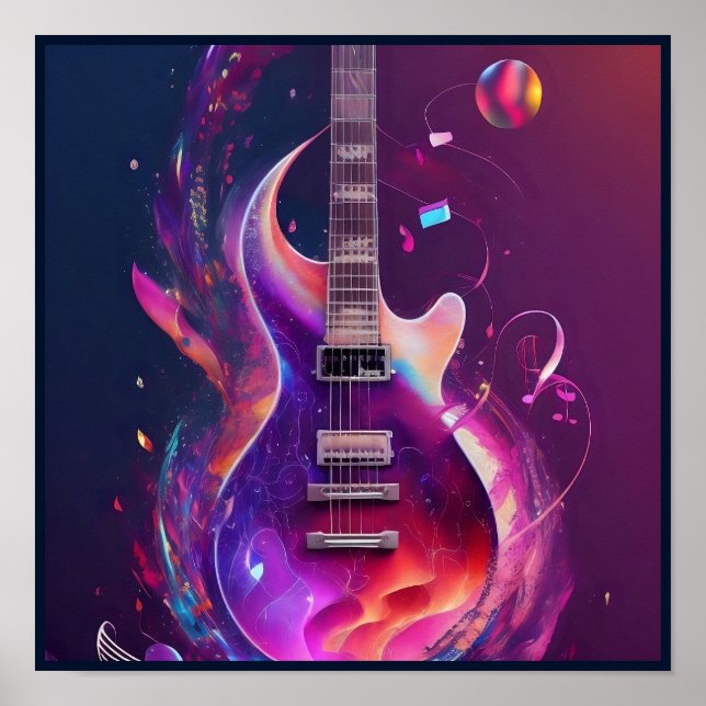 An Electric Guitar with Musical Notes Coming Out o Poster (Front)