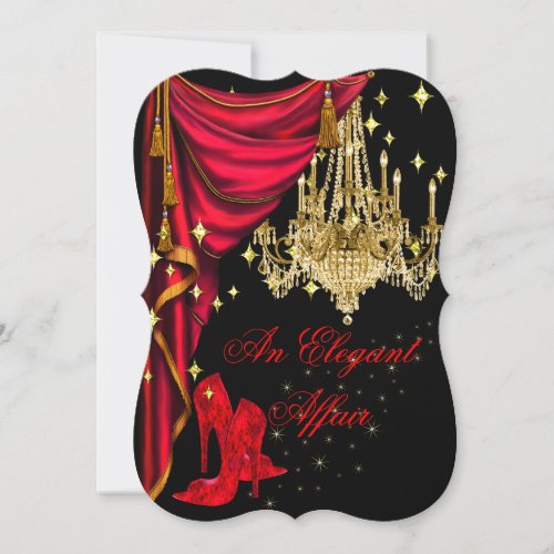 An Elegant Affair Red Gold Chandelier Birthday Invitation