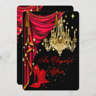 An Elegant Affair Red Gold Chandelier Birthday Invitation