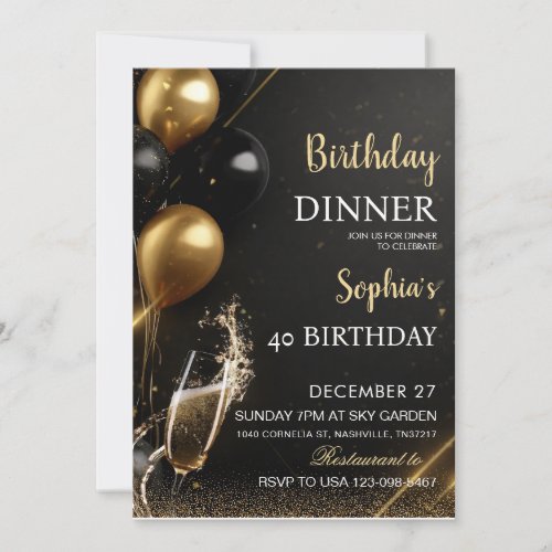 An elegant black birthday invitation