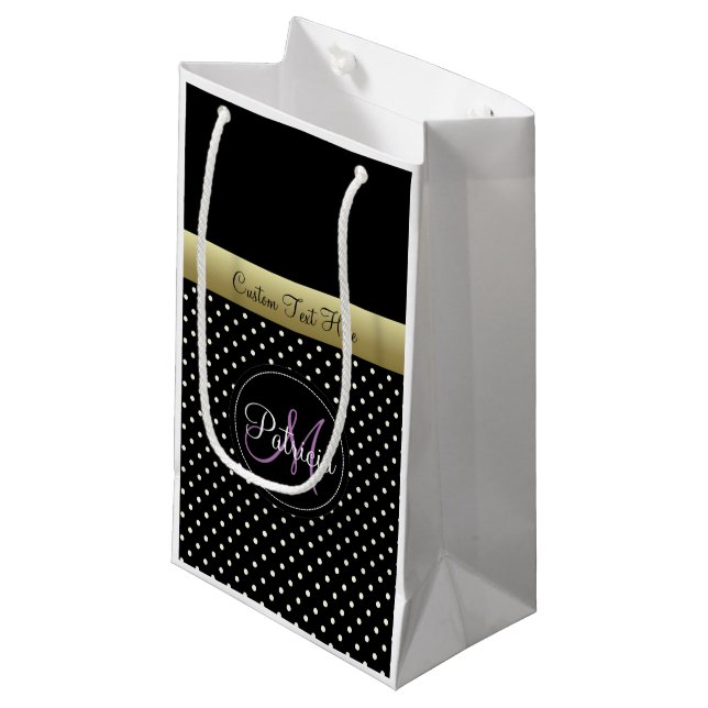 An Elegant Customizable Text Monogram Black White Small Gift Bag (Front Angled)